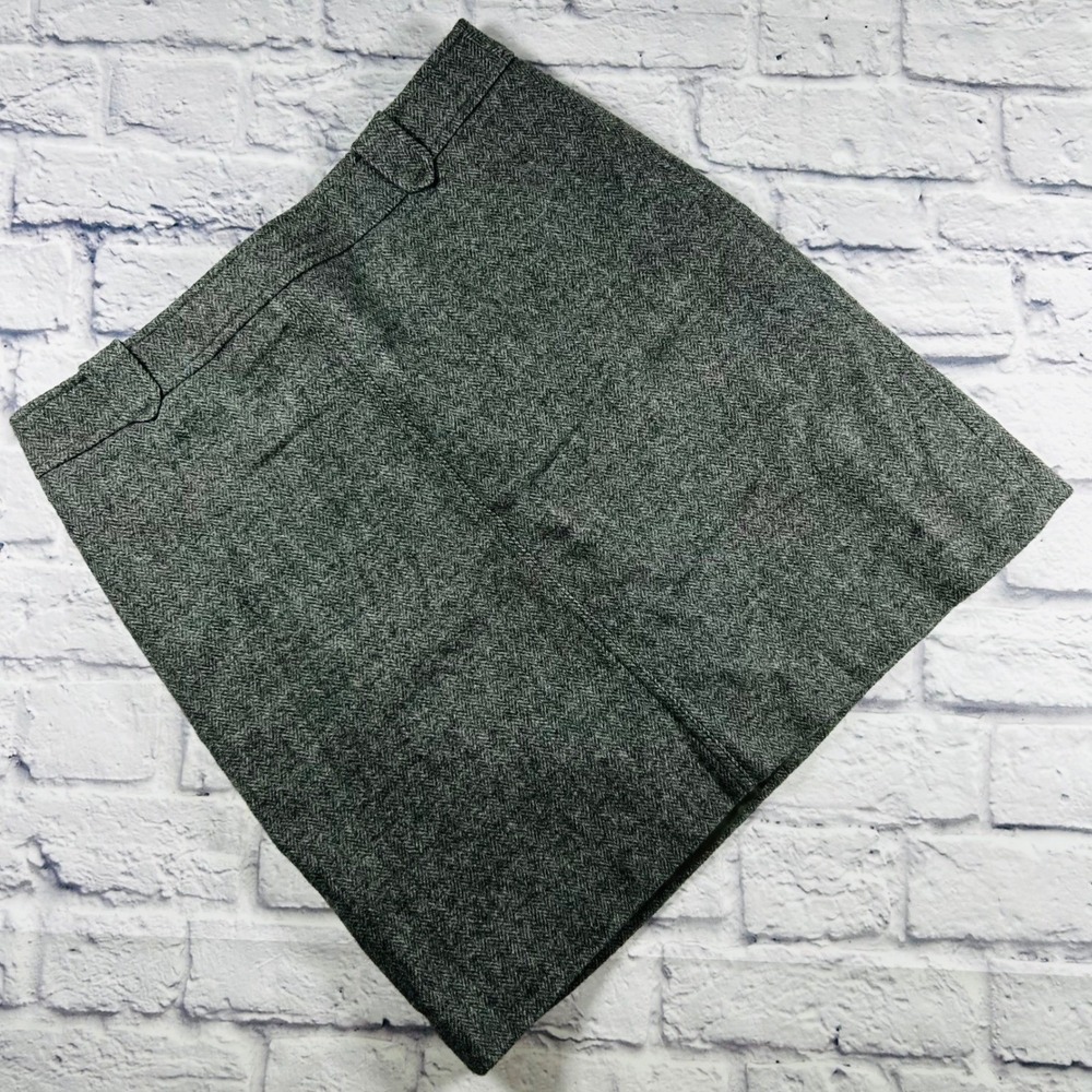 Talbots Petites Grey Herringbone Wool Blend Lined Mini Skirt Size 10P Business